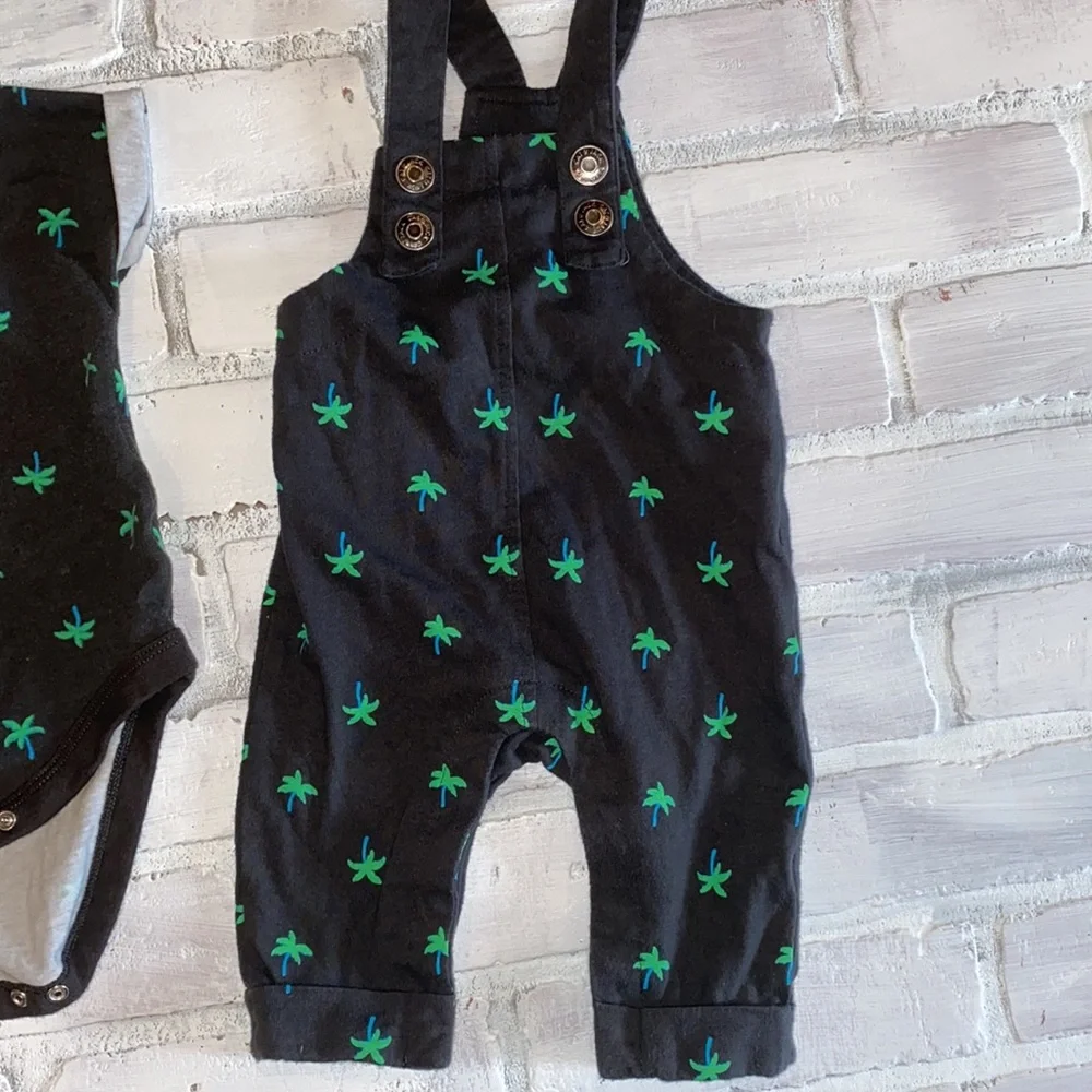 Cat & Jack palm tree 0/3m matching twin set romper & onesie